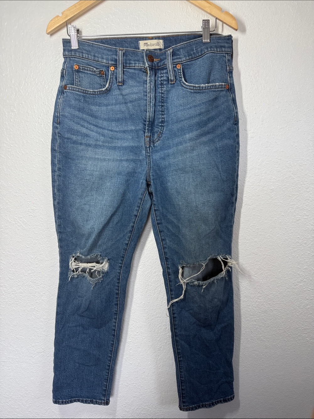 Madewell Distressed Medium Blue Boyfriend Jeans